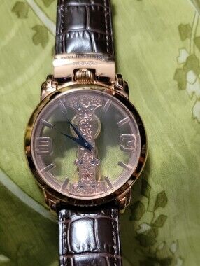 Stuhrling Chronograph Original Brown Leather Strap In Rose Gold Tone